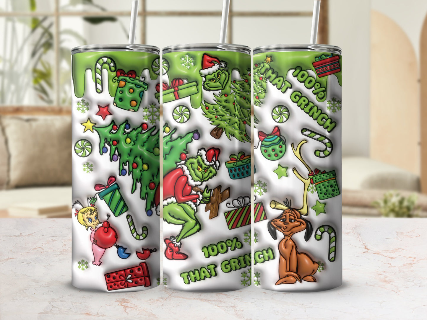 Festive 100% That Grinch Christmas Tumbler Holiday Cup