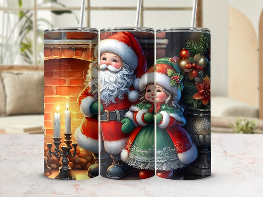 Festive Santa and Child Christmas Scene Tumbler Cups