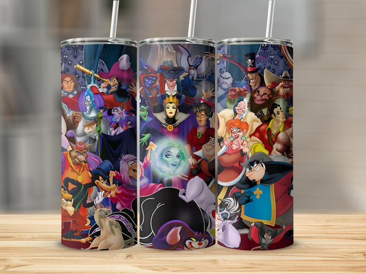Colorful Villains Collage Slim Tumbler with Straw