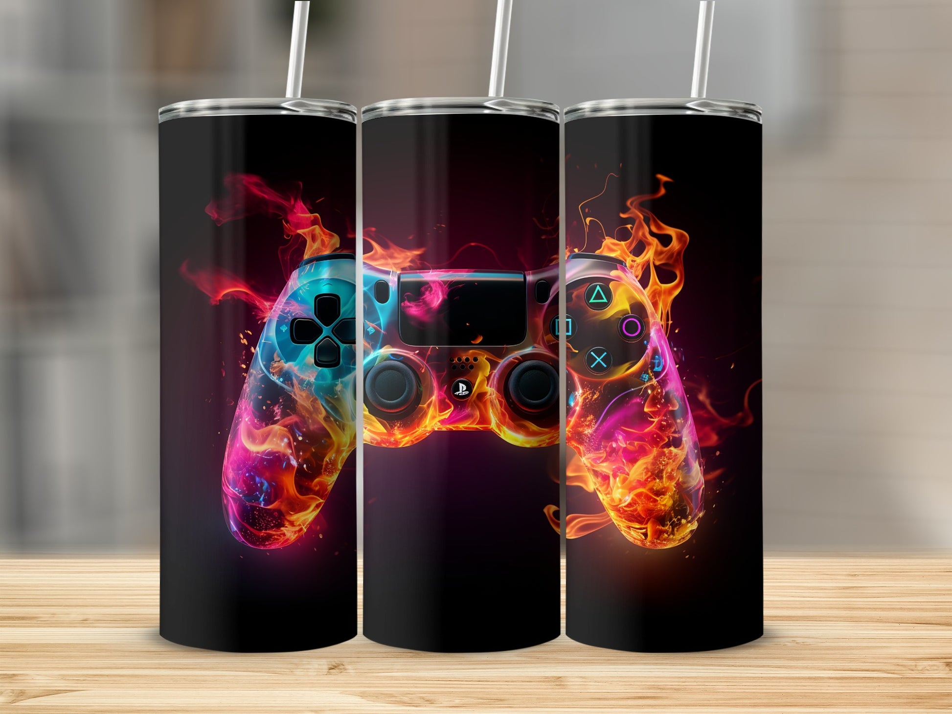 Vibrant Gaming Controller Design Travel Mug for Gamers