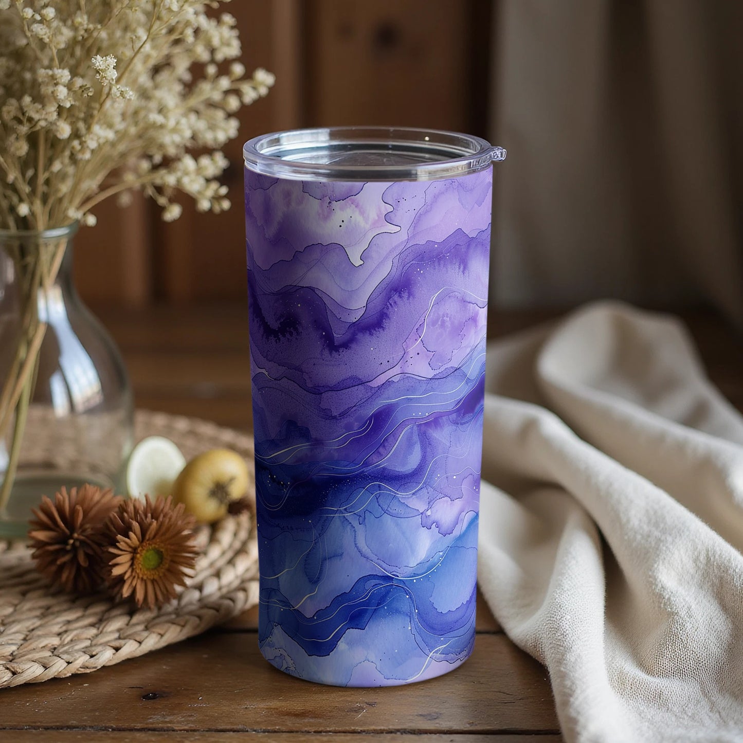 Purple Abstract Watercolor Design Tumbler Cup