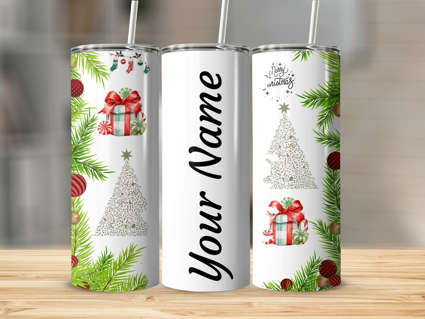 Personalized Christmas Themed Skinny Tumbler Flask