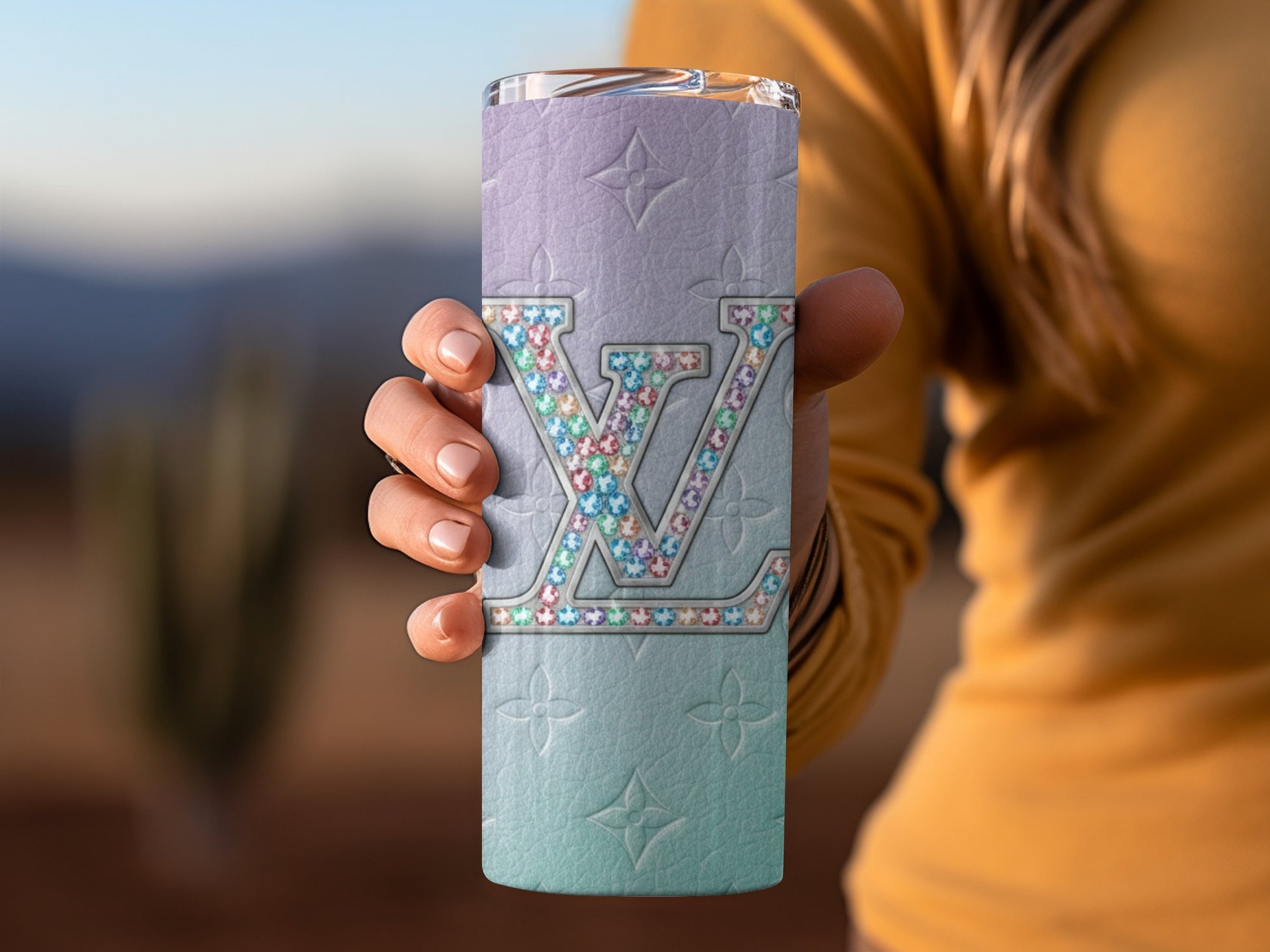 LV Monogram Gradient Tumbler with Floral Accents