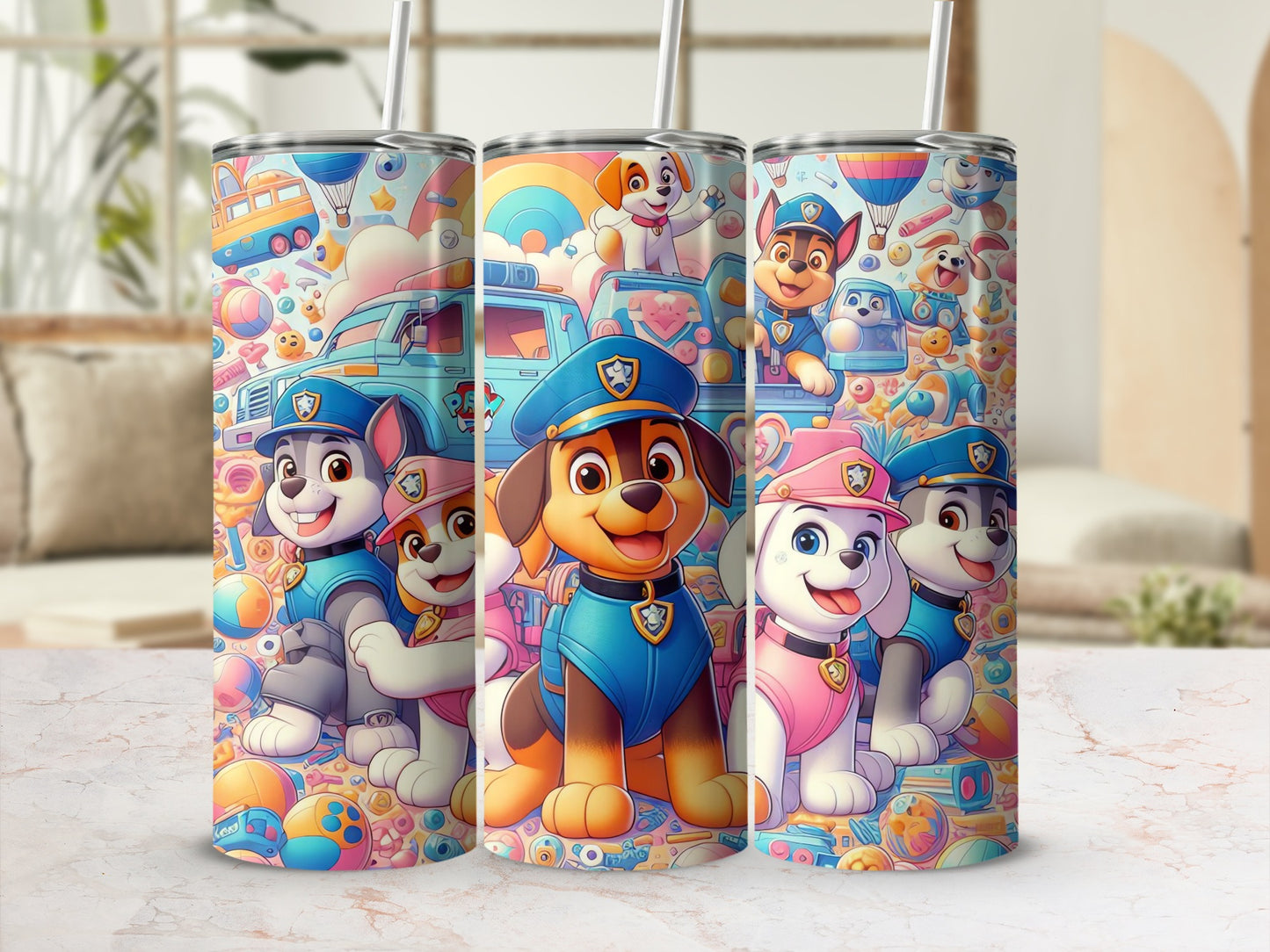 Fun and Colorful Cartoon Canine Adventure Themed Tumbler