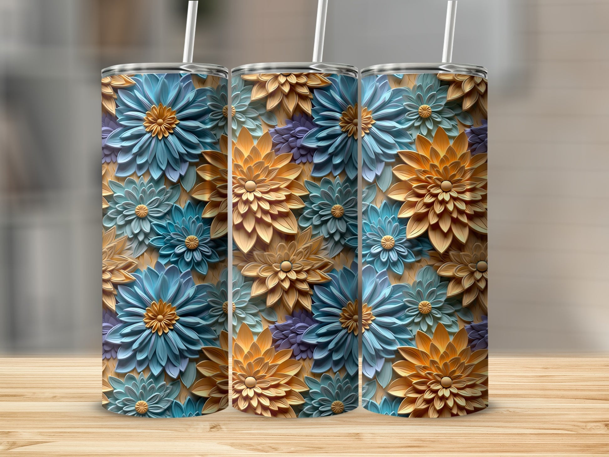 Colorful Floral Patterned Tall Drinkware Tumblers