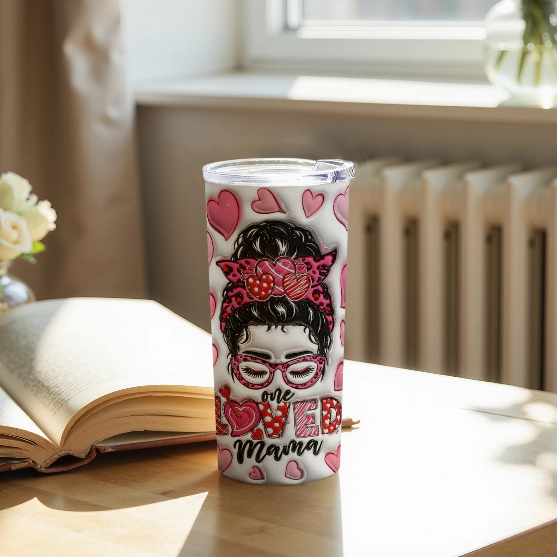 One Loved Mama Tumbler with Pink Hearts Retro Style