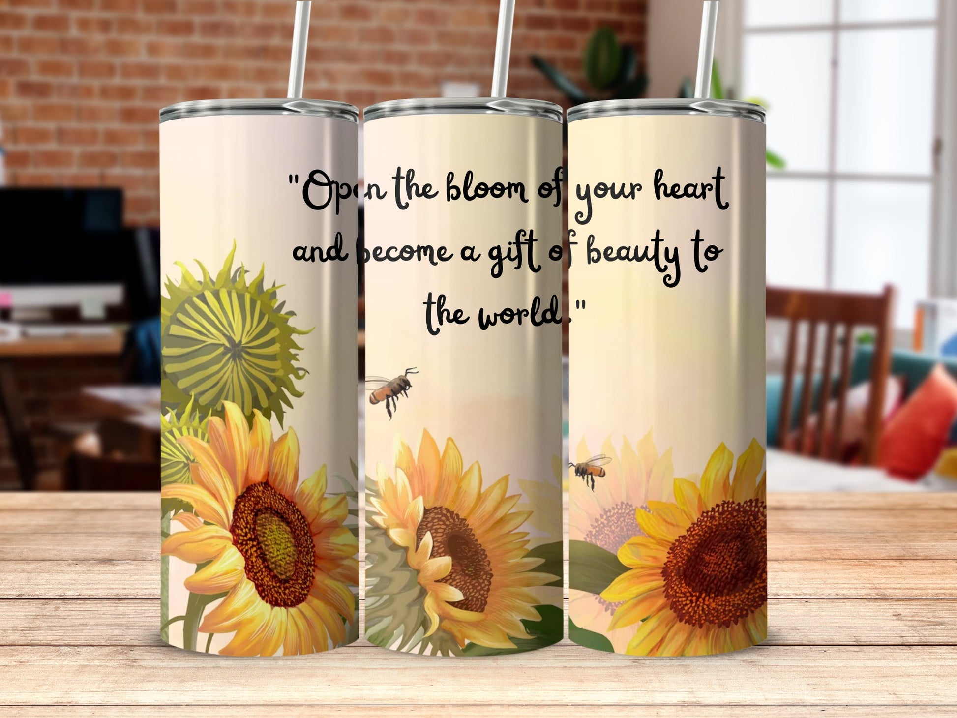 Sunflower Theme Tumbler Featuring Inspirational Quote