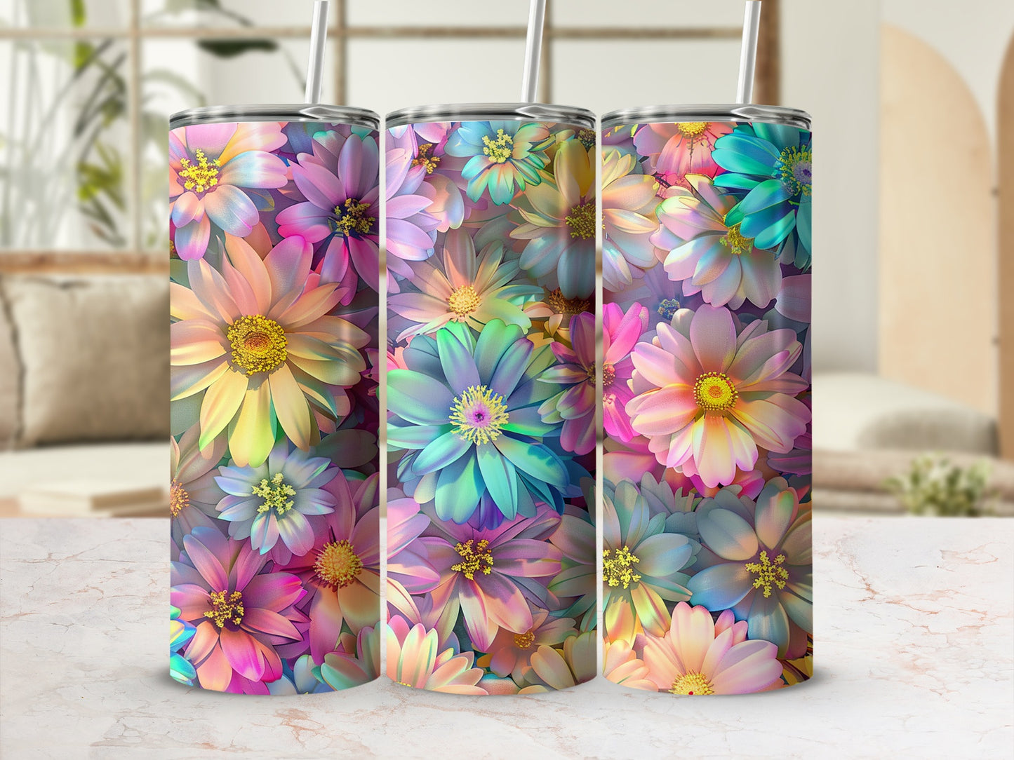 Vibrant Floral Pattern Insulated Tumbler Cup