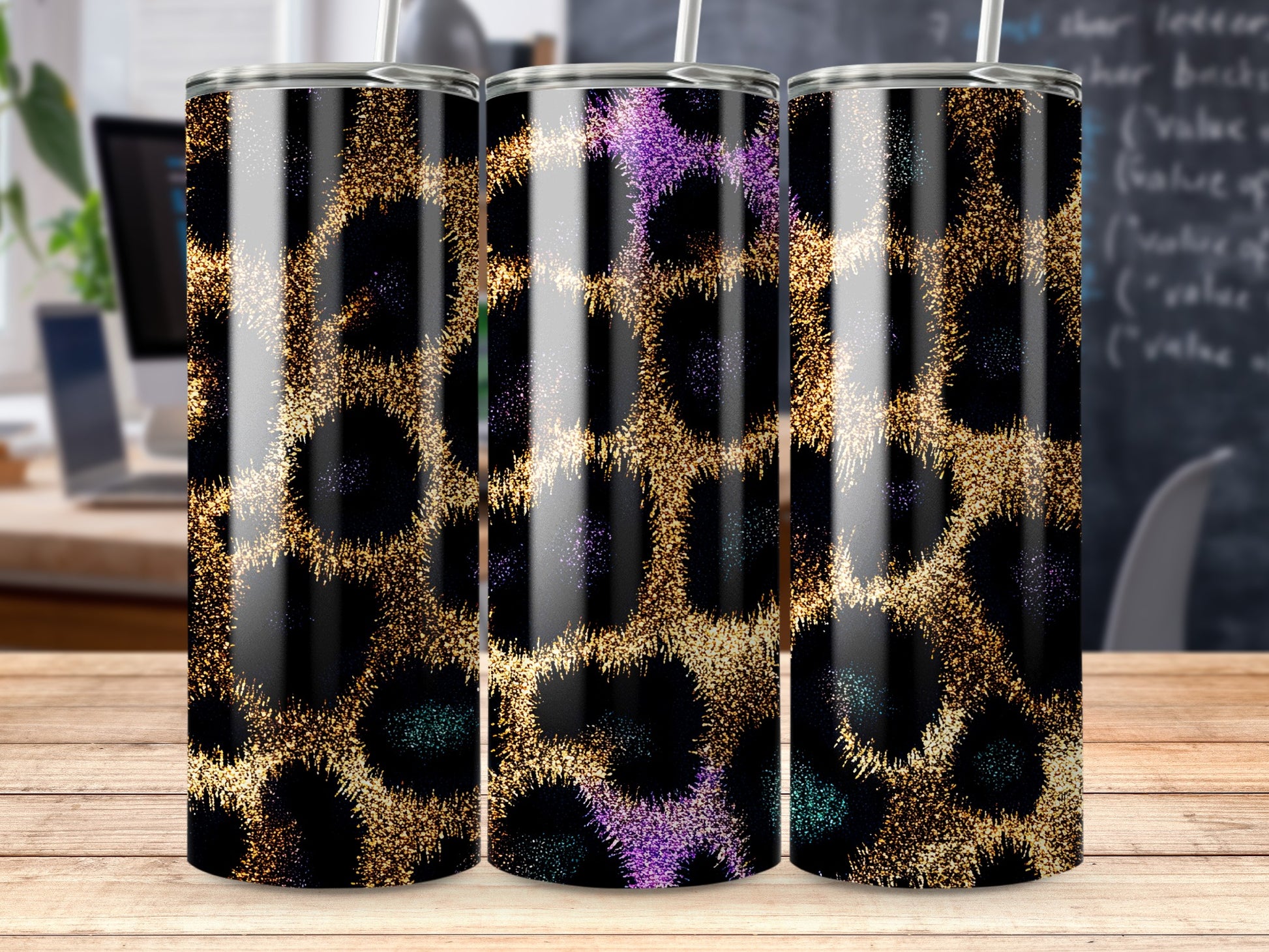 Glitter Leopard Print Pattern Insulated Tumbler
