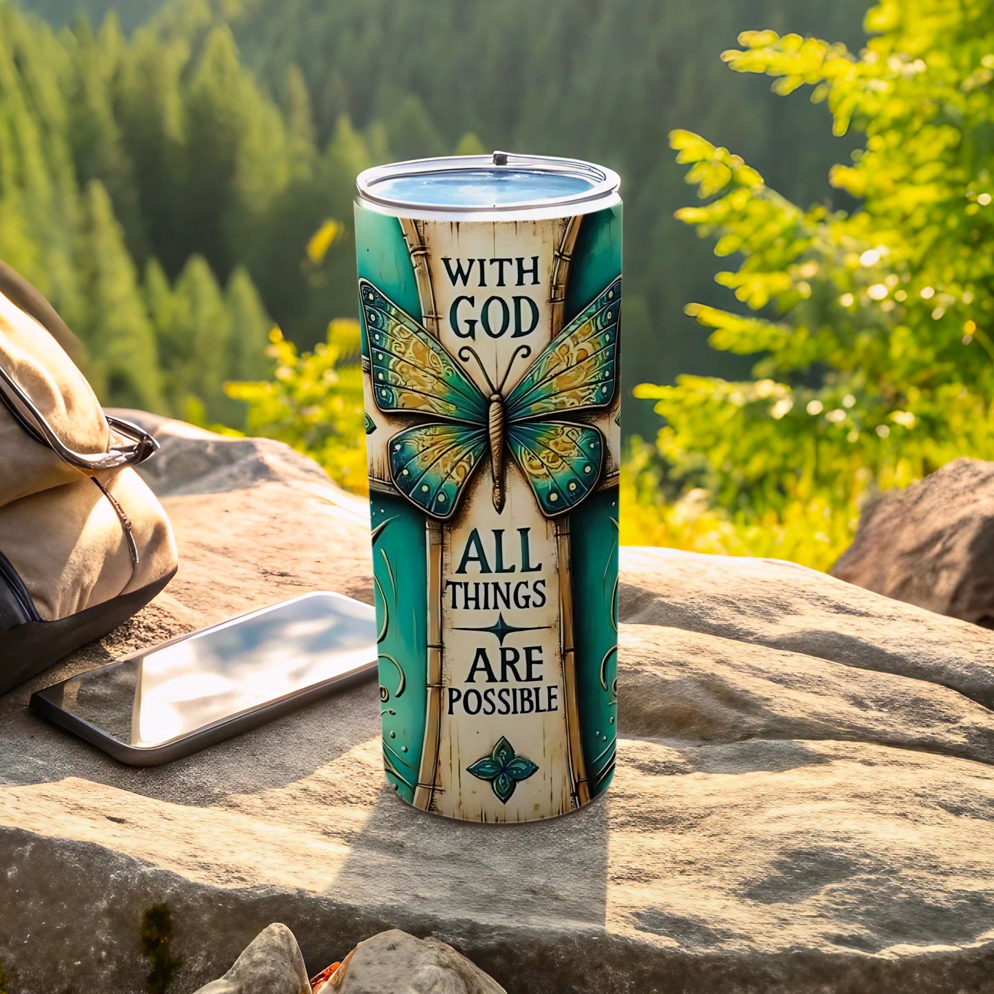 Inspirational Butterfly Design With God All Things Are Possible Tumbler