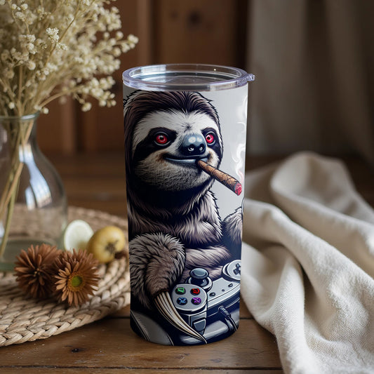 Cool Sloth Gamer Artwork for Stylish Tumbler
