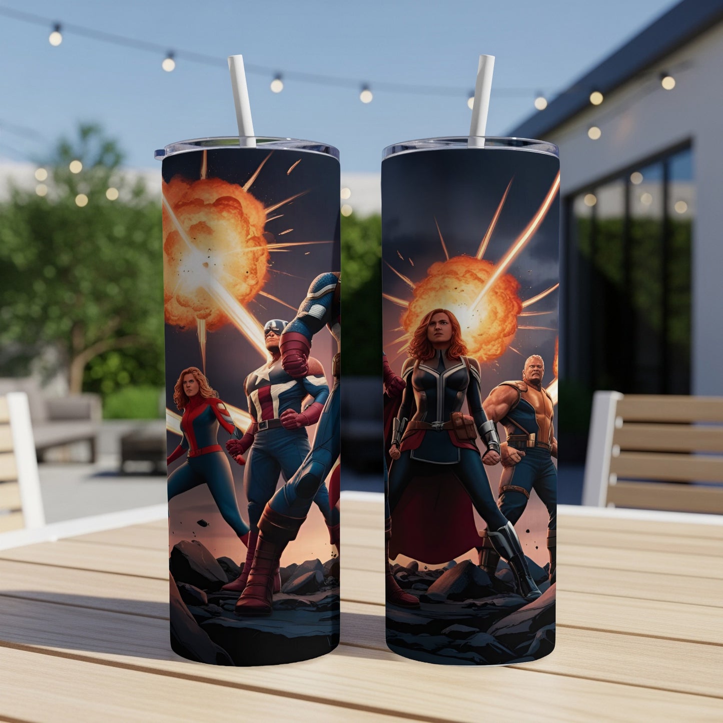Marvel characters Captain America, Captain Marvel, and Thor in action.