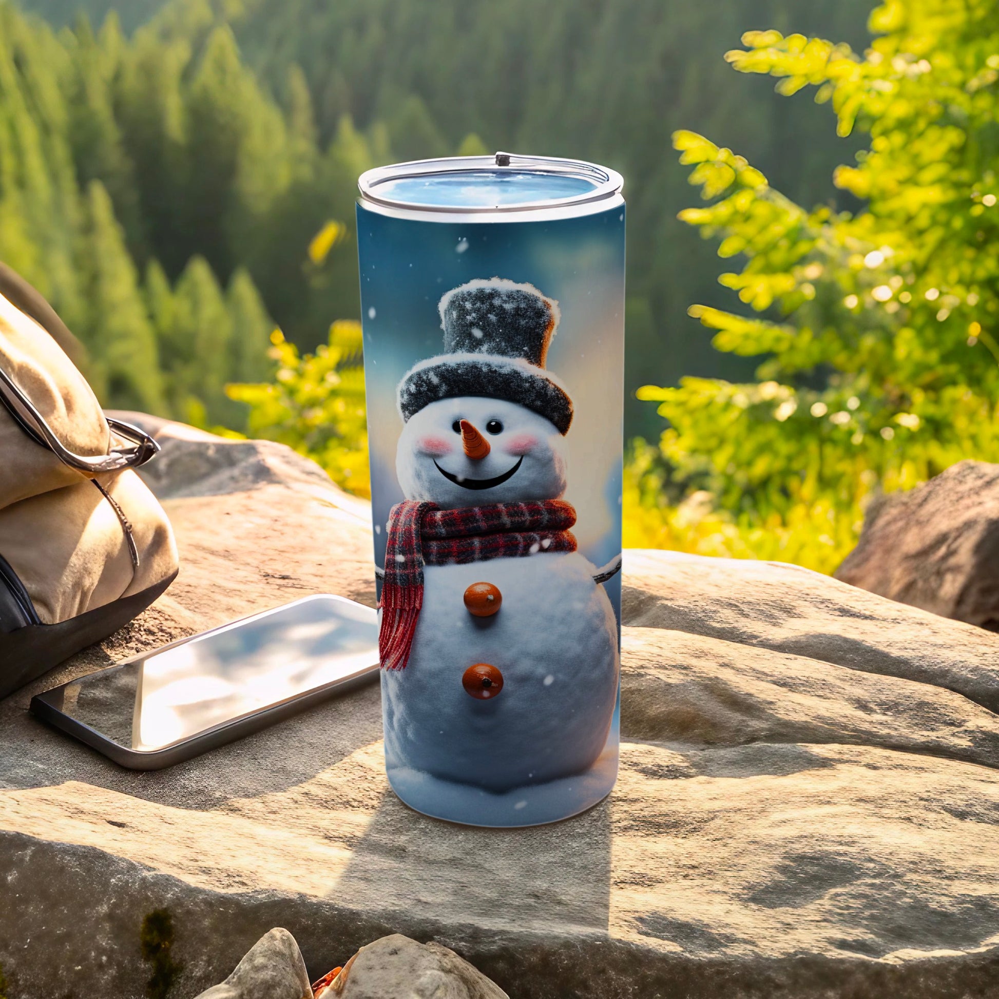 Snowman Themed Tumbler with Winter Scenery Design