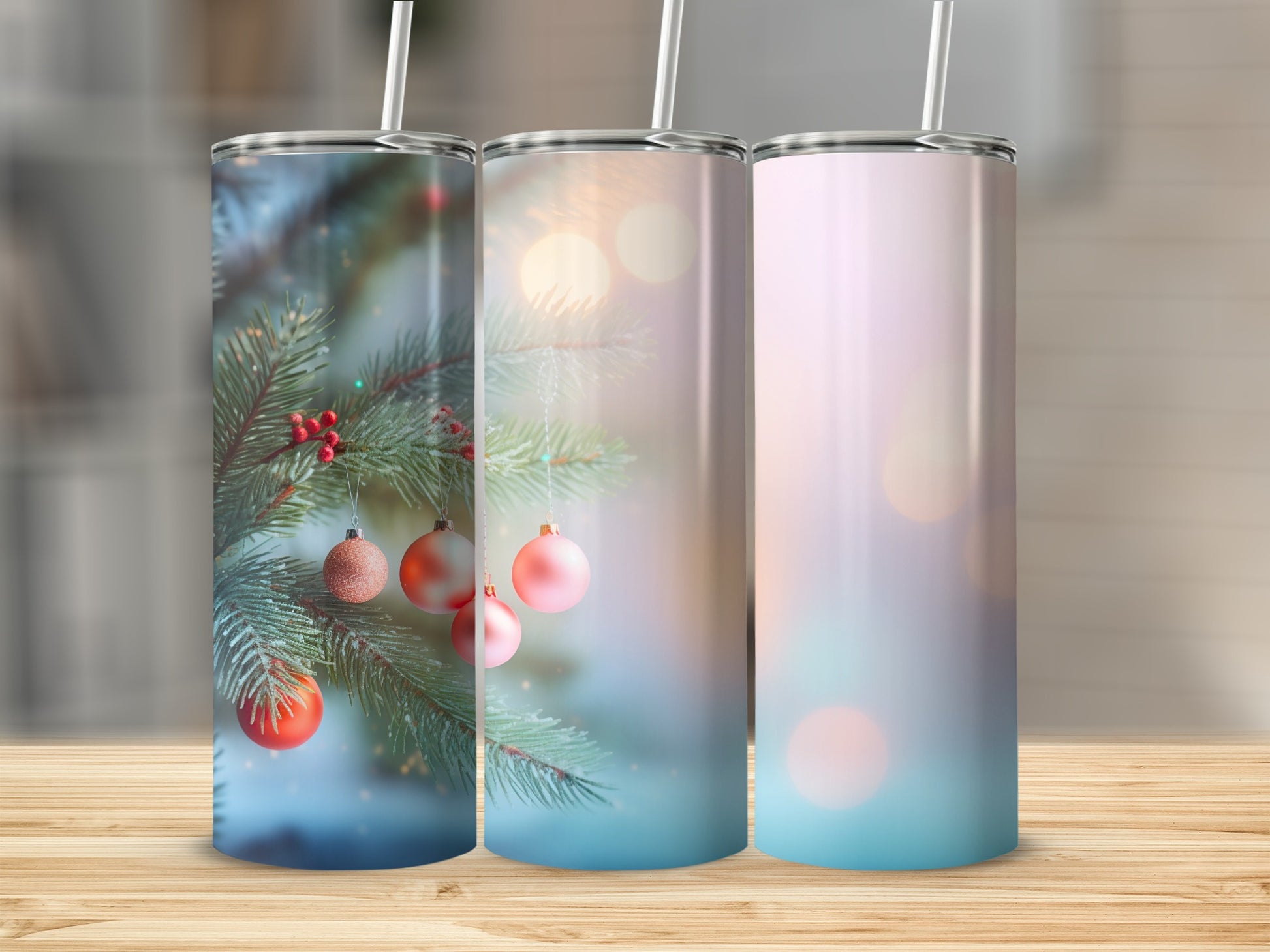 Festive Holiday Ornaments Design on Tumbler Cup