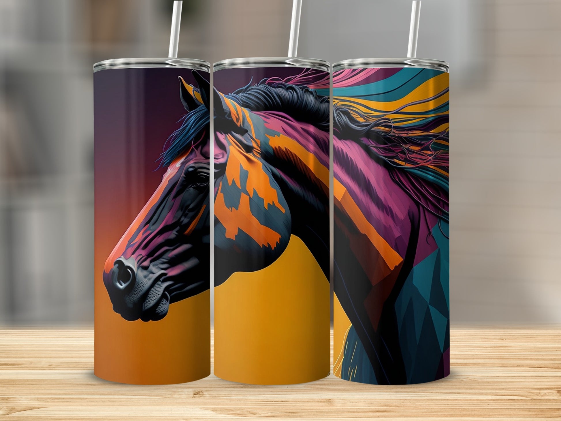 Vibrant Artistic Horse Design Insulated Tumbler