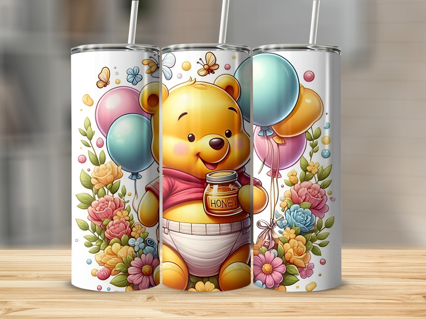 Winnie The Pooh Balloons and Honey Jar Graphics Tumblers