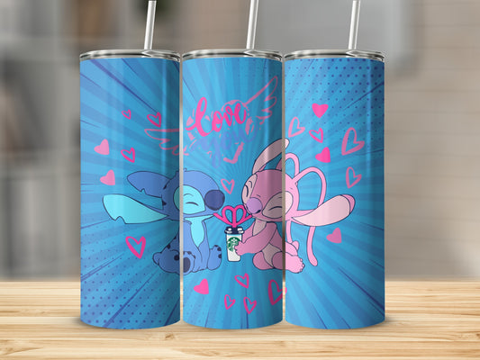 Adorable Blue and Pink Cartoon Character Tumbler Cup