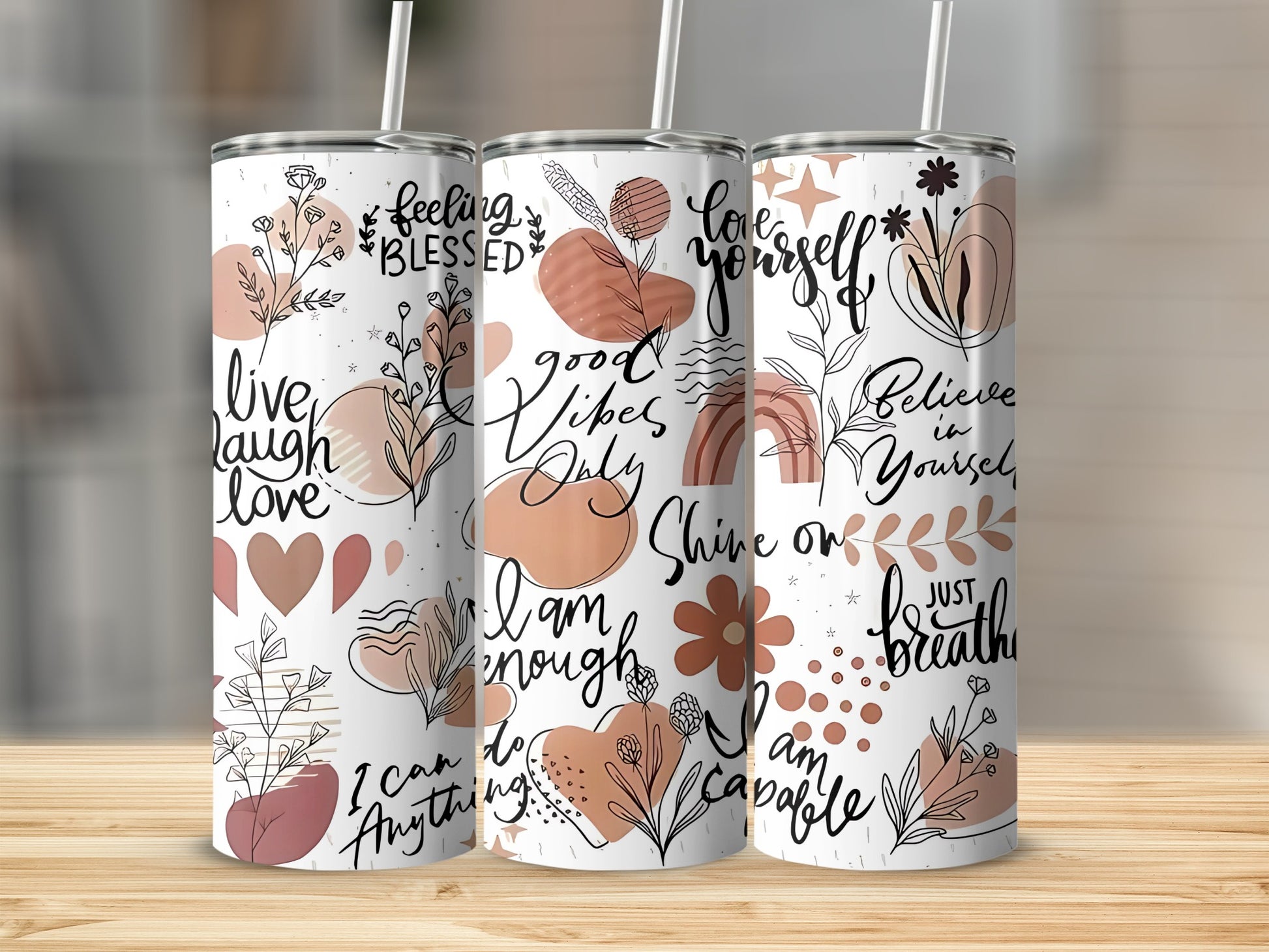 Inspirational Quotes and Floral Design Tumbler Collection