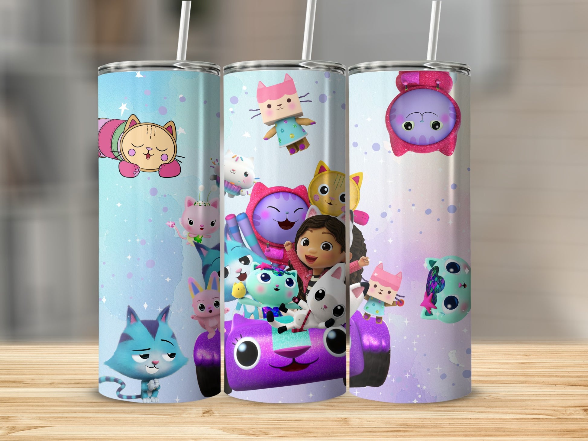 Adorable Cartoon Cat Characters Tumbler for Kids Drinkware