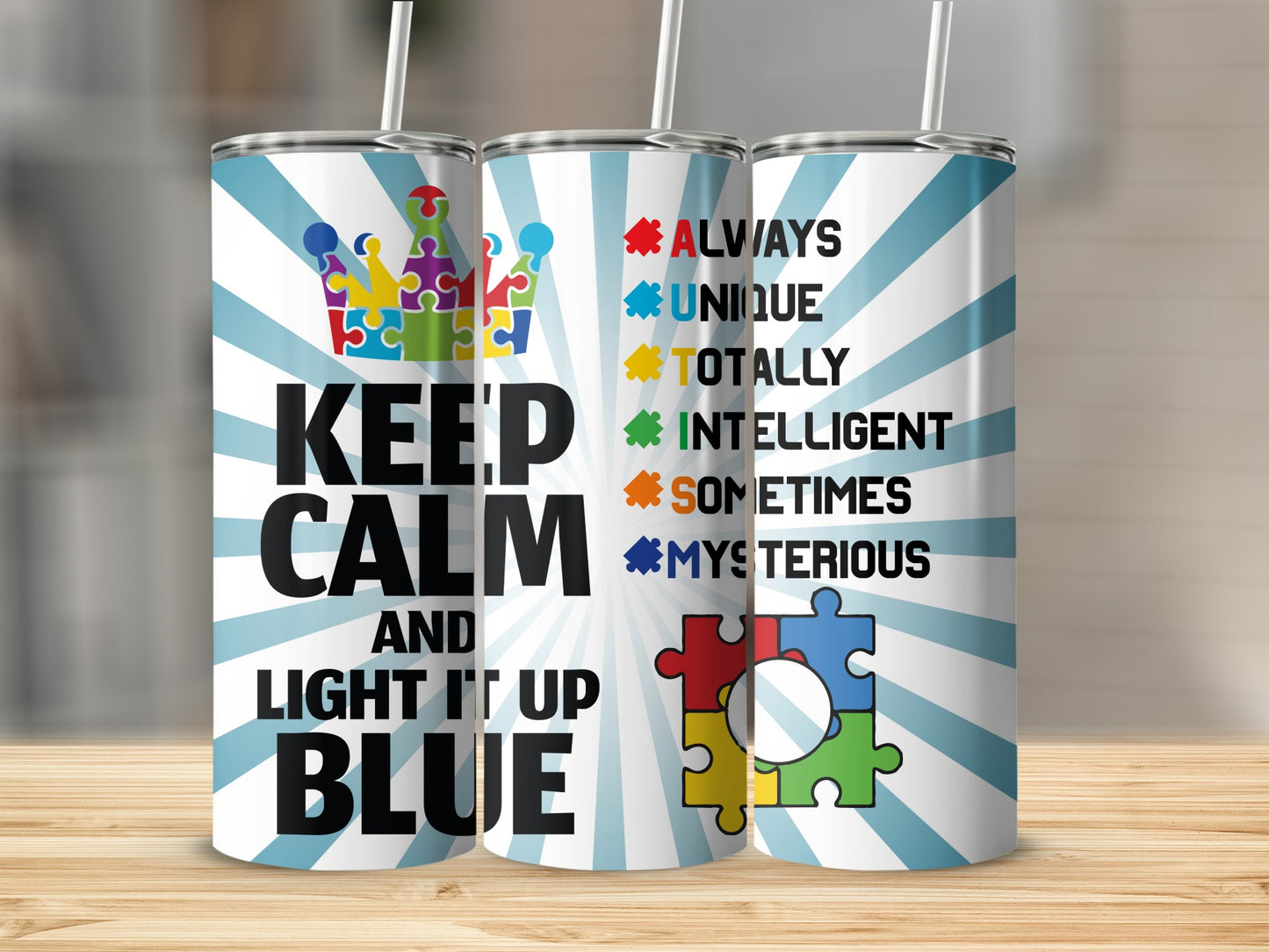 Keep Calm And Light It Up Blue Autism Awareness Tumbler