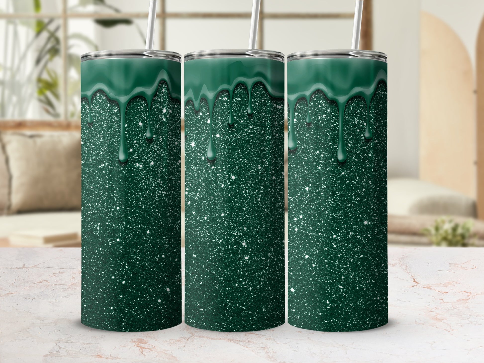 Emerald Green Glitter Drip Stainless Steel Tumbler Product