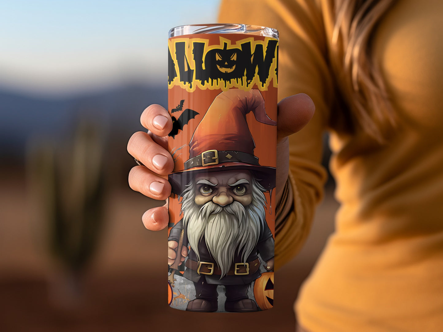 Halloween Gnome with Pumpkin Design Drinkware