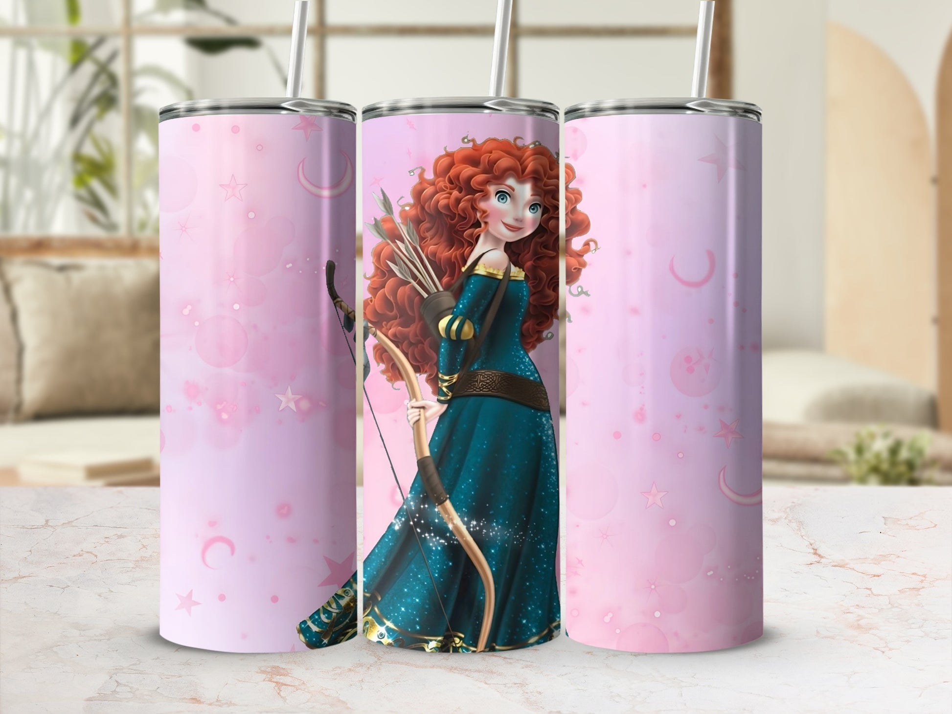 Pink Tumbler with Brave Archer Character Design