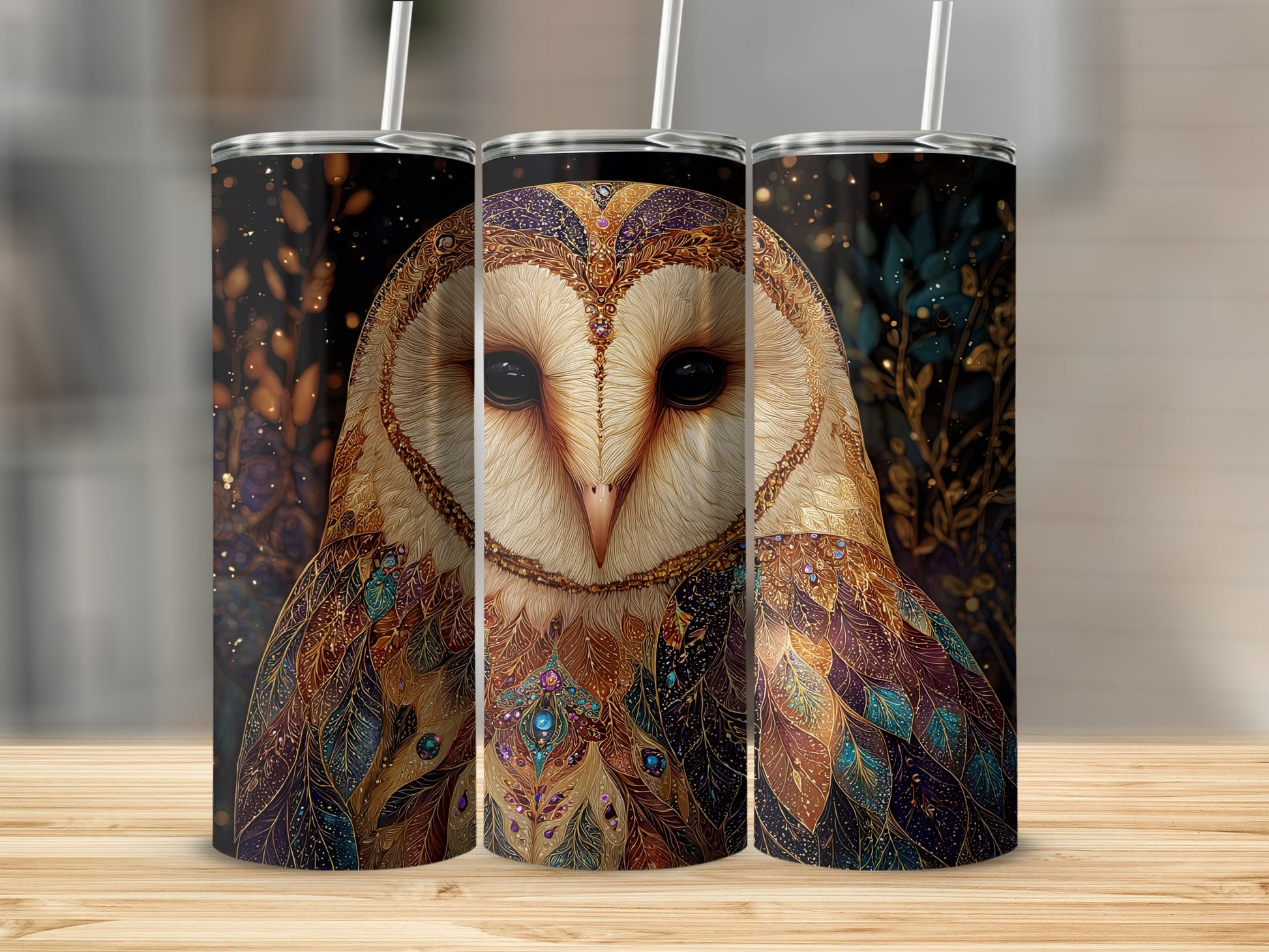 Beautiful Artistic Owl Design Tumbler for Beverages