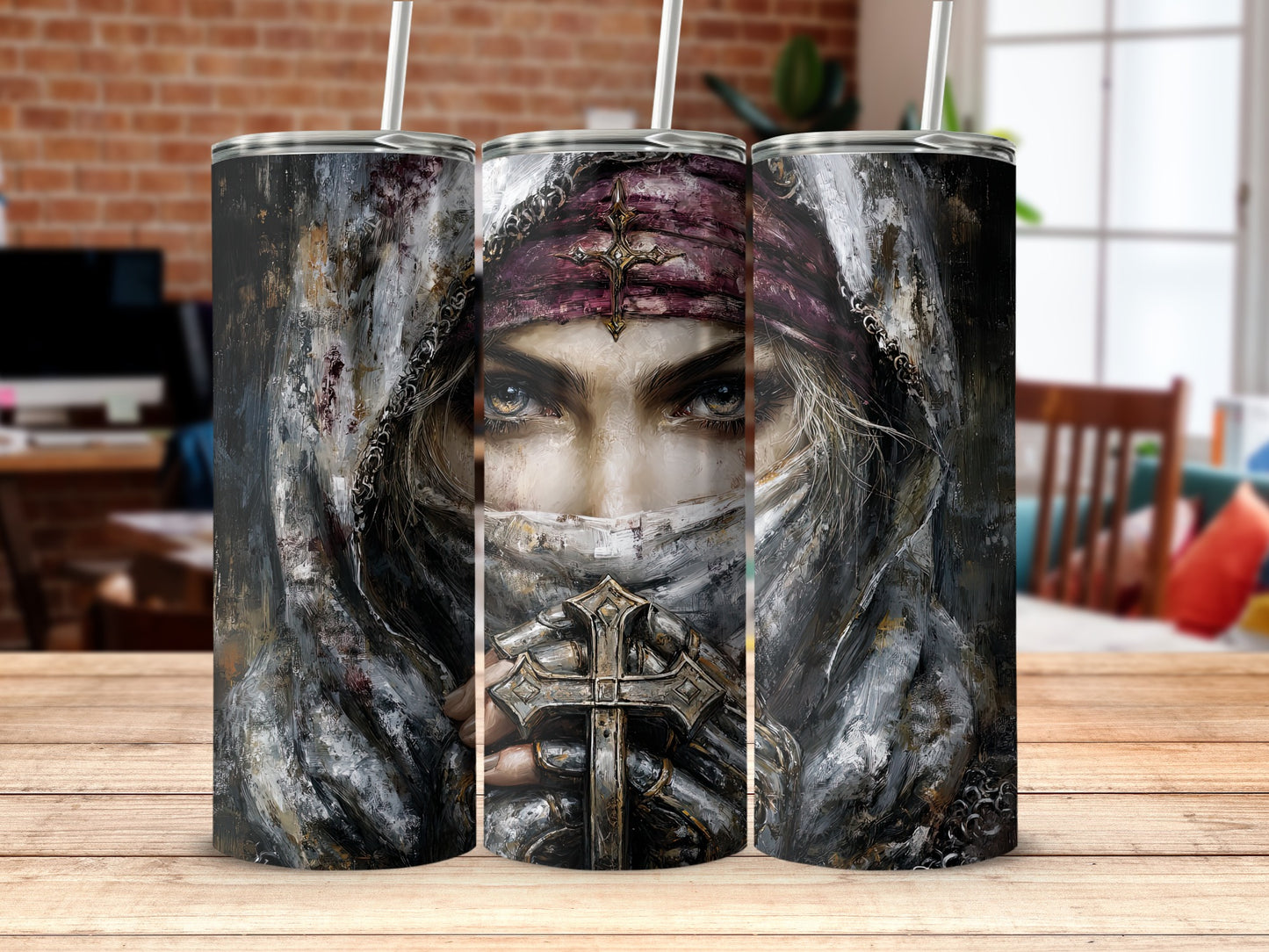 Mysterious Hooded Figure Holding a Cross Tumbler
