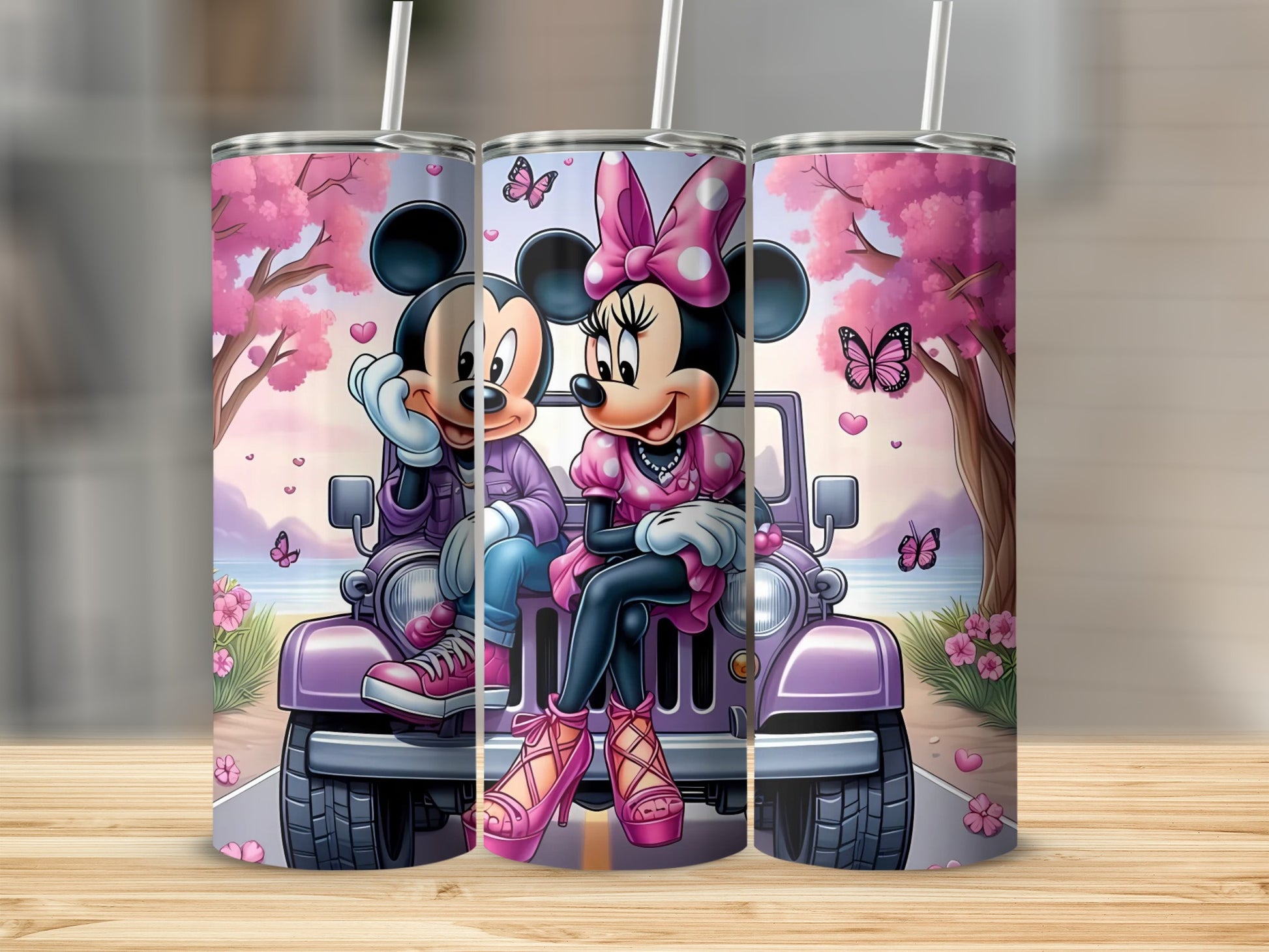 Cute Cartoon Characters on Purple Jeep Tumbler Cup