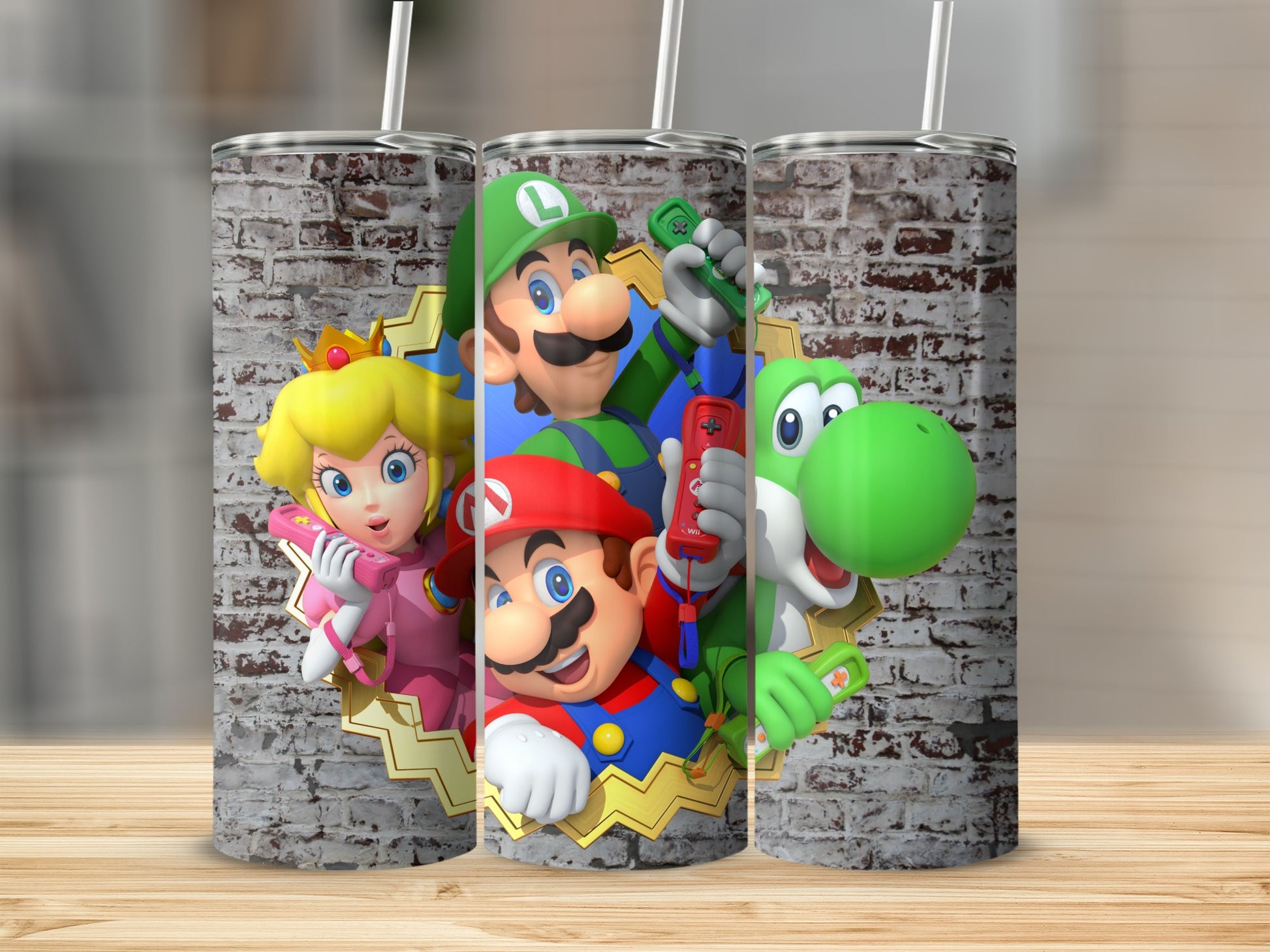 Super Mario Characters Graphic Brick Texture Tumbler