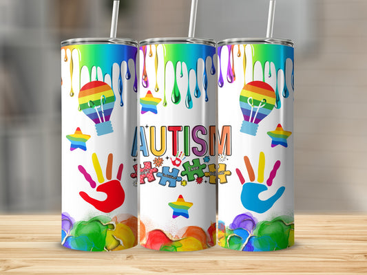 Colorful Autism Awareness Tumbler with Creative Designs