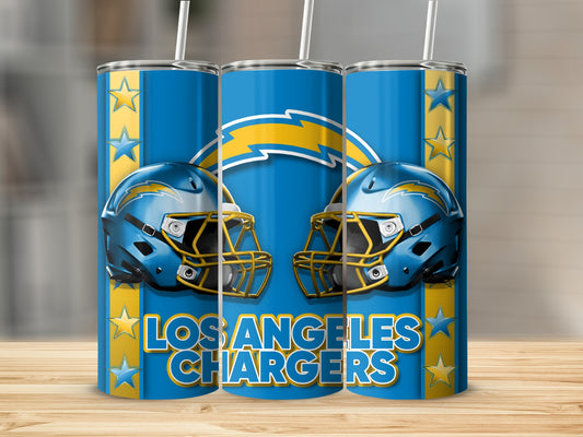 Los Angeles Chargers Helmets on Blue and Gold Tumblers