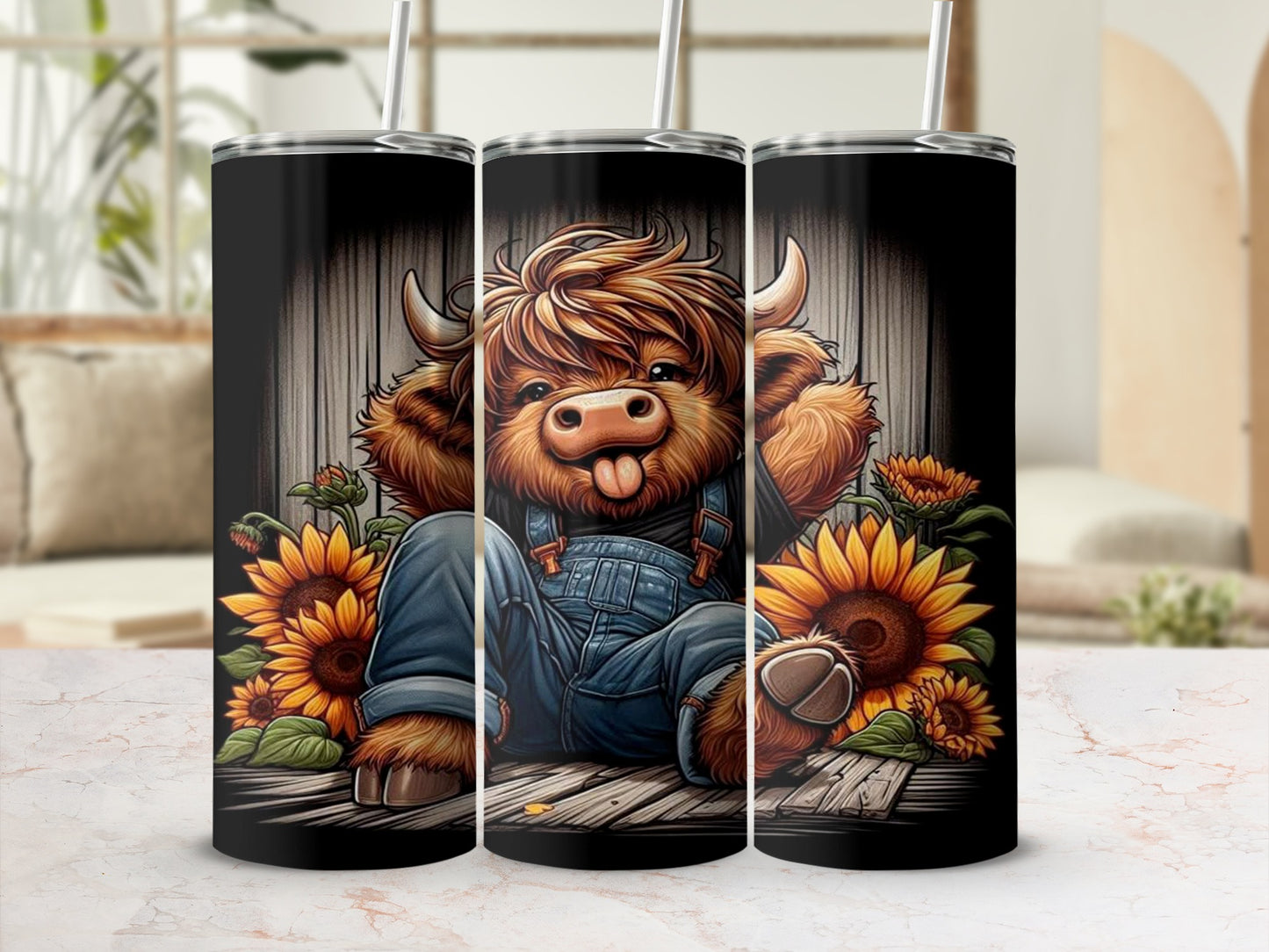 Cute Highland Cow and Sunflower Tumbler product