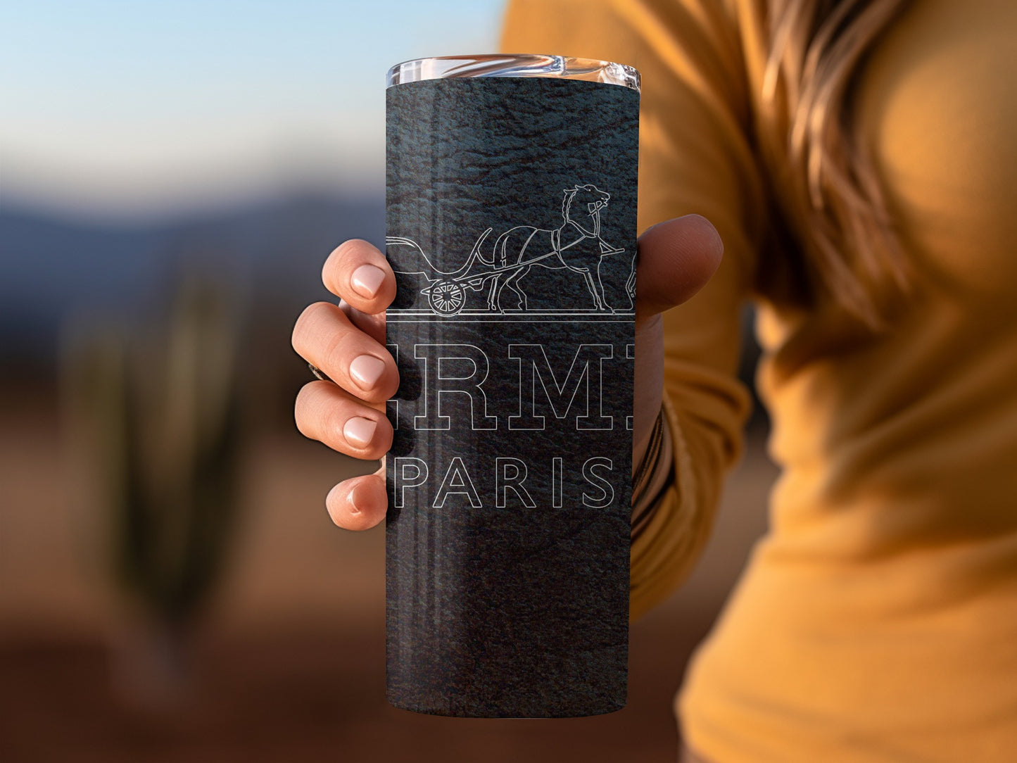 Elegant Black Tumbler with Parisian Horse Design