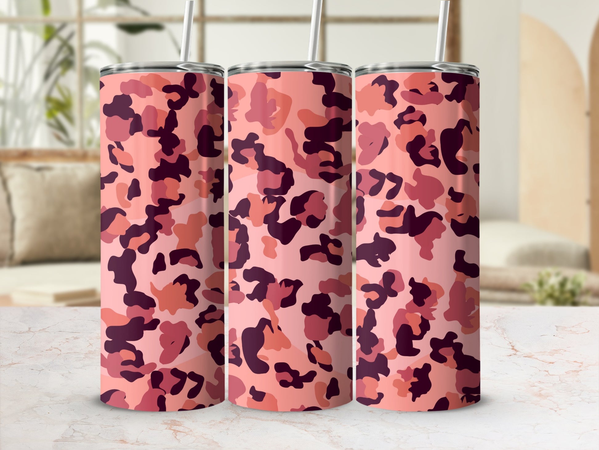 Pink Camo Tumbler with Straw 20oz Drinkware Accessory