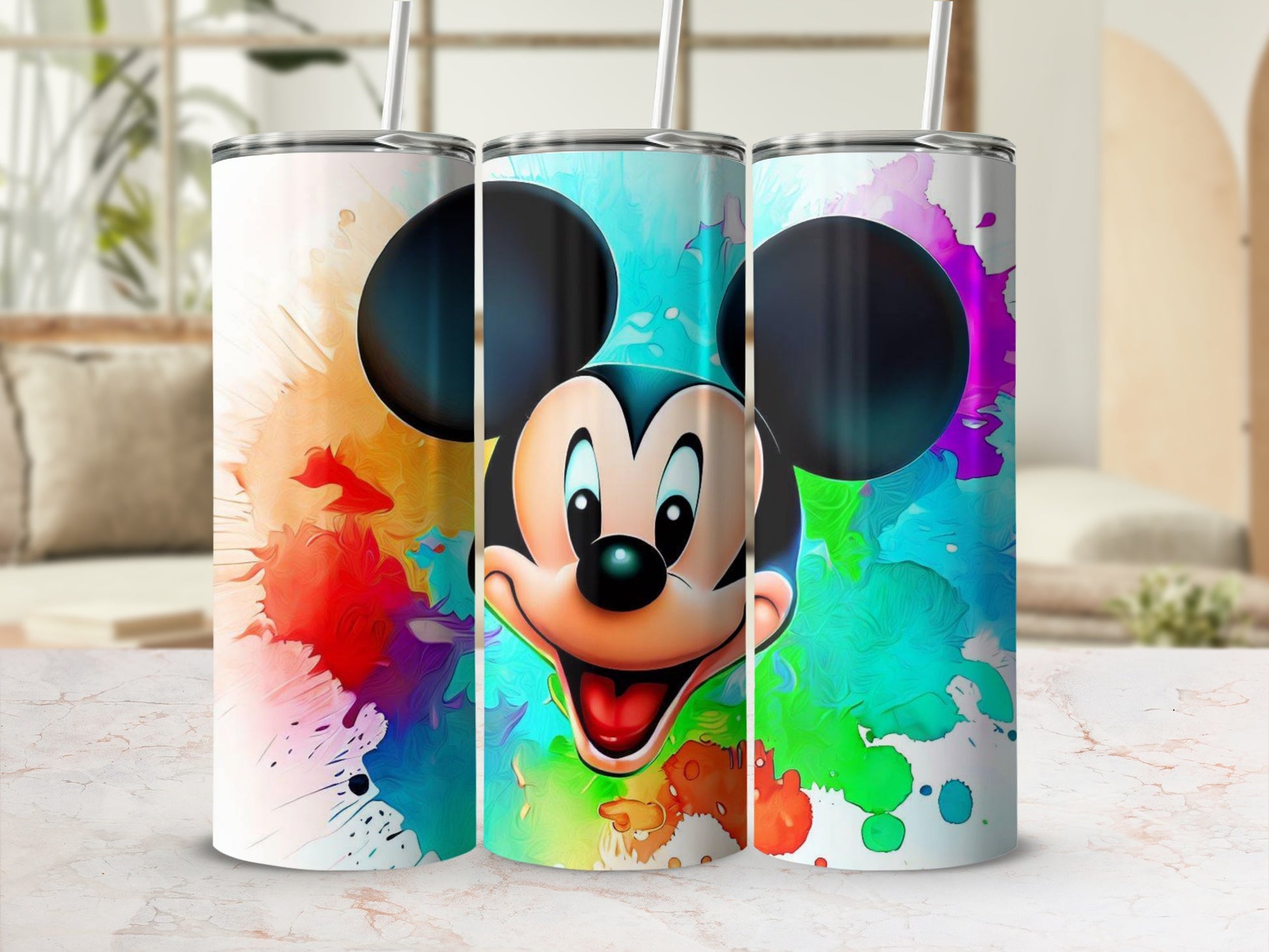 Colorful Travel Tumbler Featuring Smiling Mouse Balloon