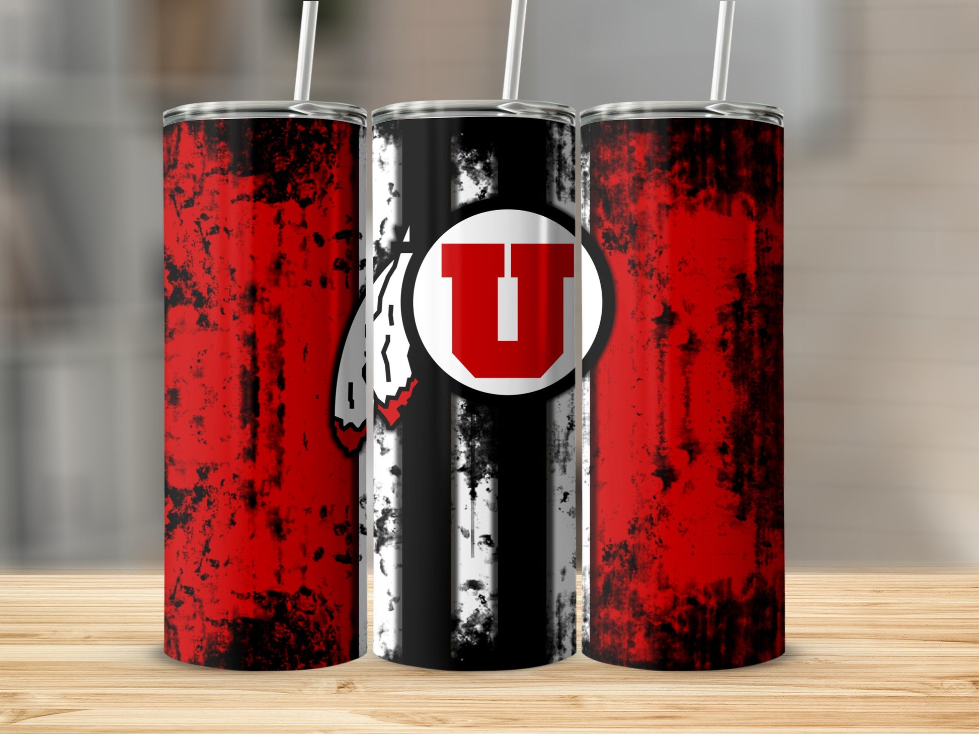 Sporty Red Black and White Tall Drinks Tumblers
