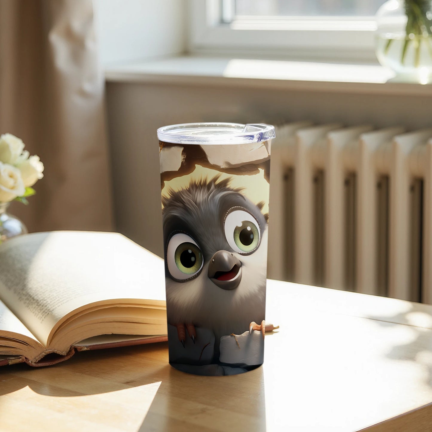 Cute Cartoon Baby Bird Big Green Eyes Tumbler product type