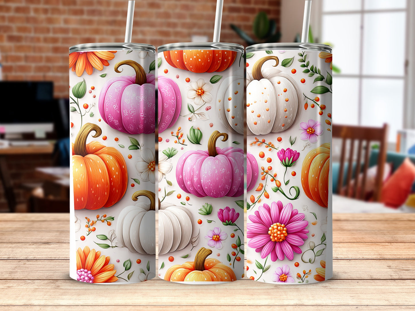 Colorful Pumpkin Floral Design Tumbler Product
