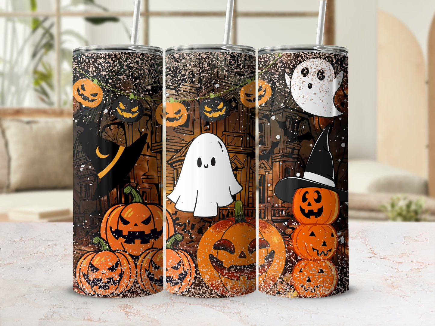 Halloween Pumpkin Ghost Witch Hat Theme Tumbler Product