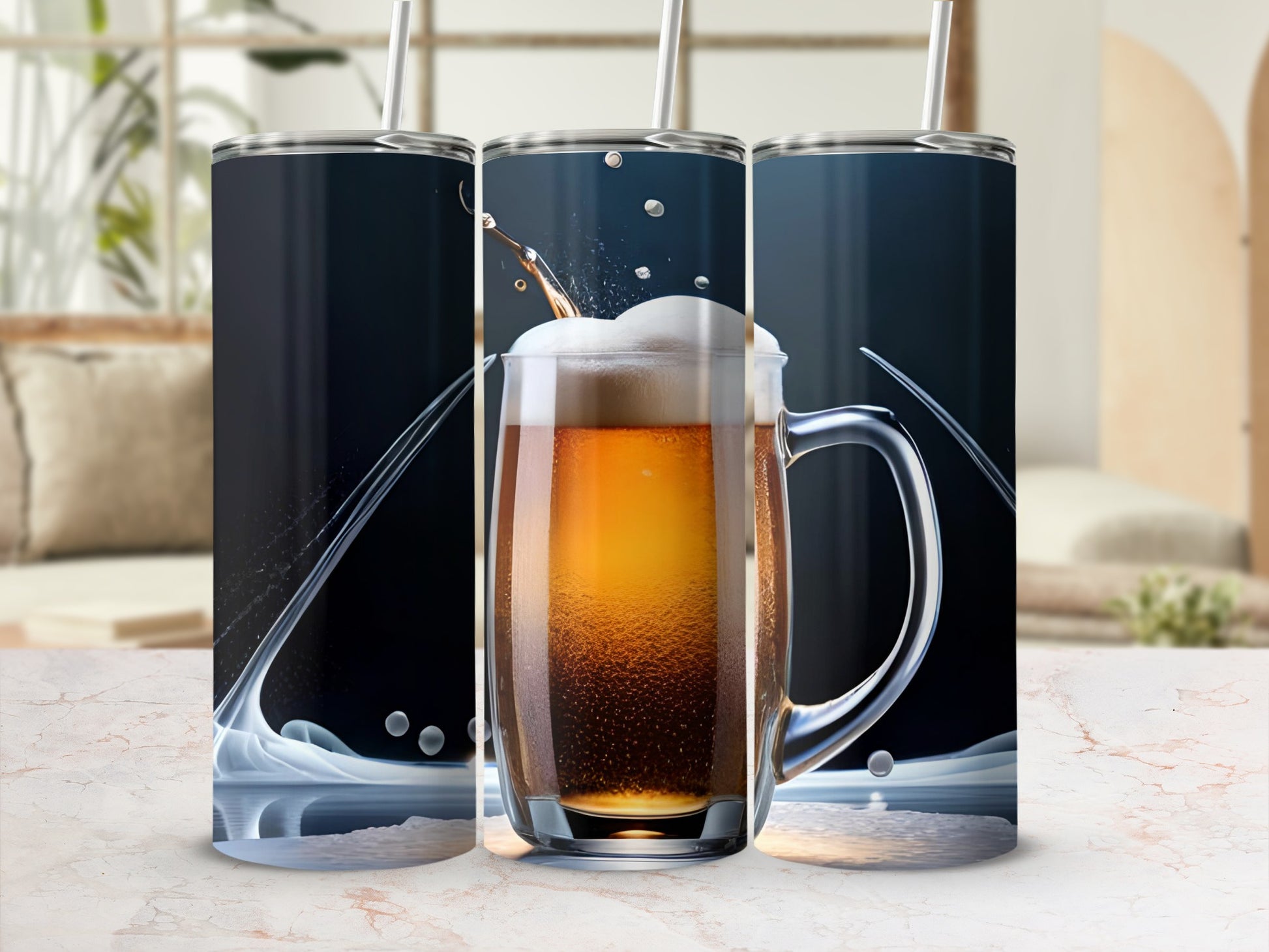 Beer Mug Splash Design Metal Tumbler