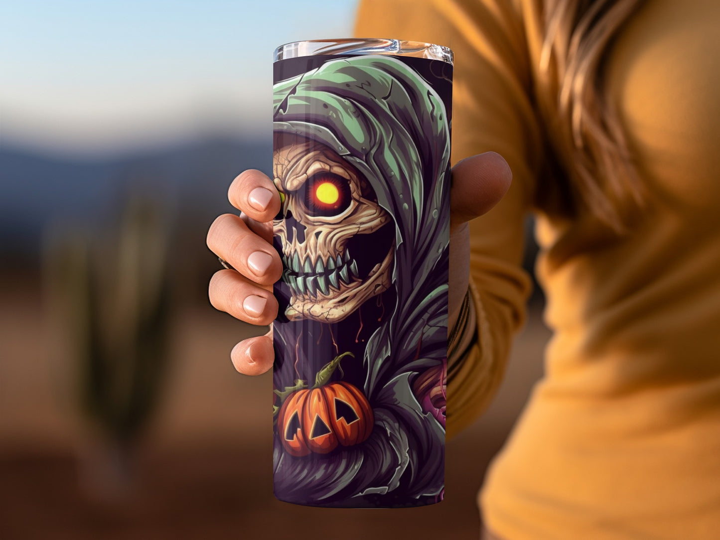 Halloween Skull Tumbler with Pumpkin Design Cup