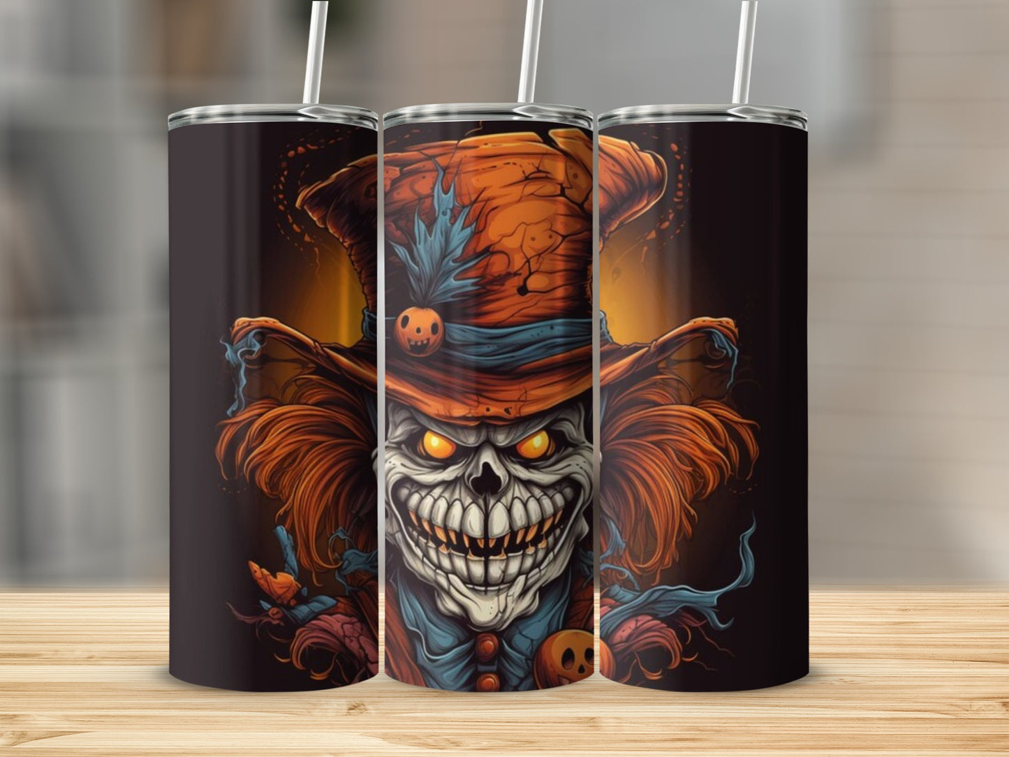 Evil Clown in Orange Hat Graphic Skinny Tumbler Cup