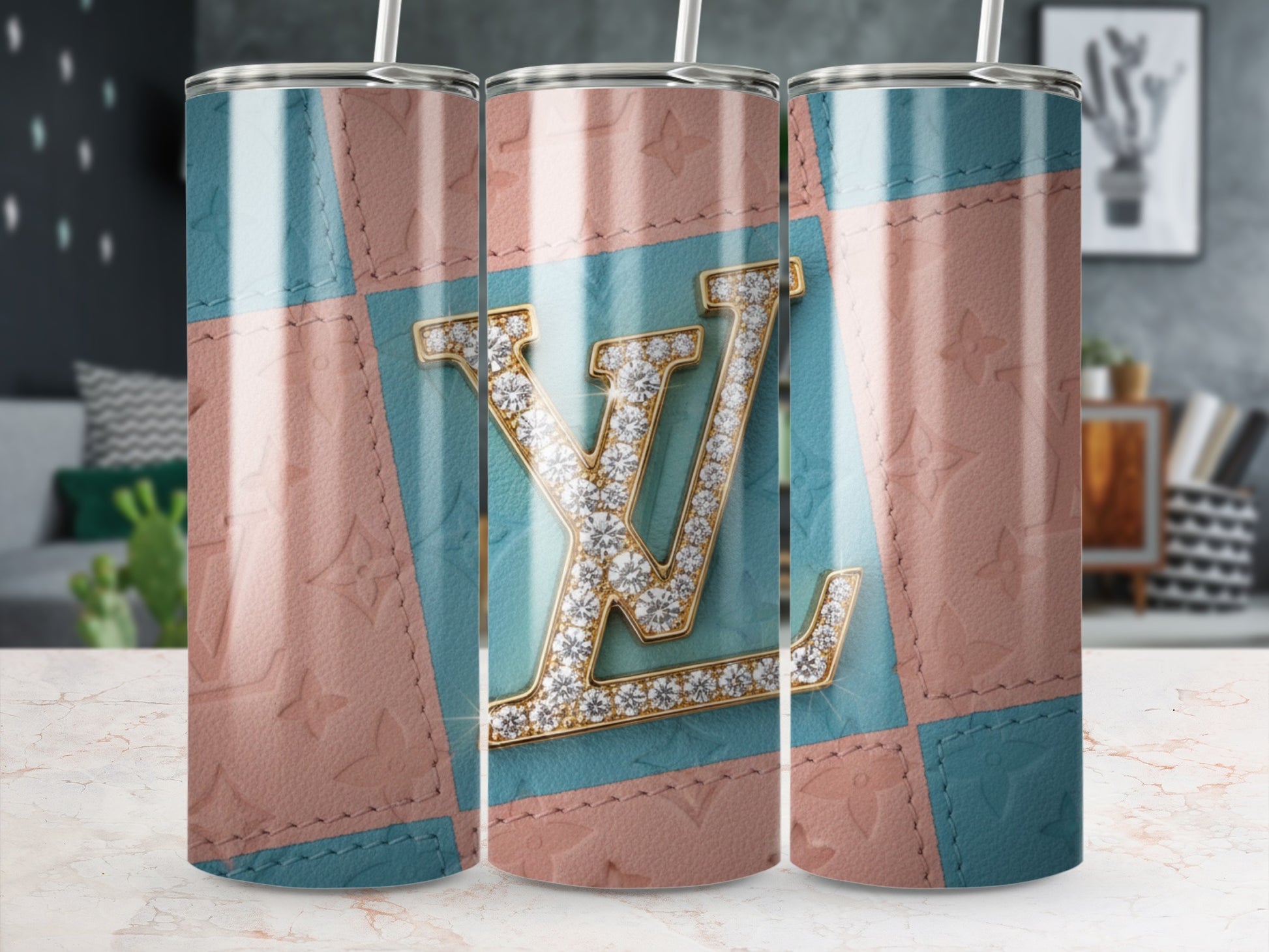 Luxurious Monogram Design Tumbler with Straws