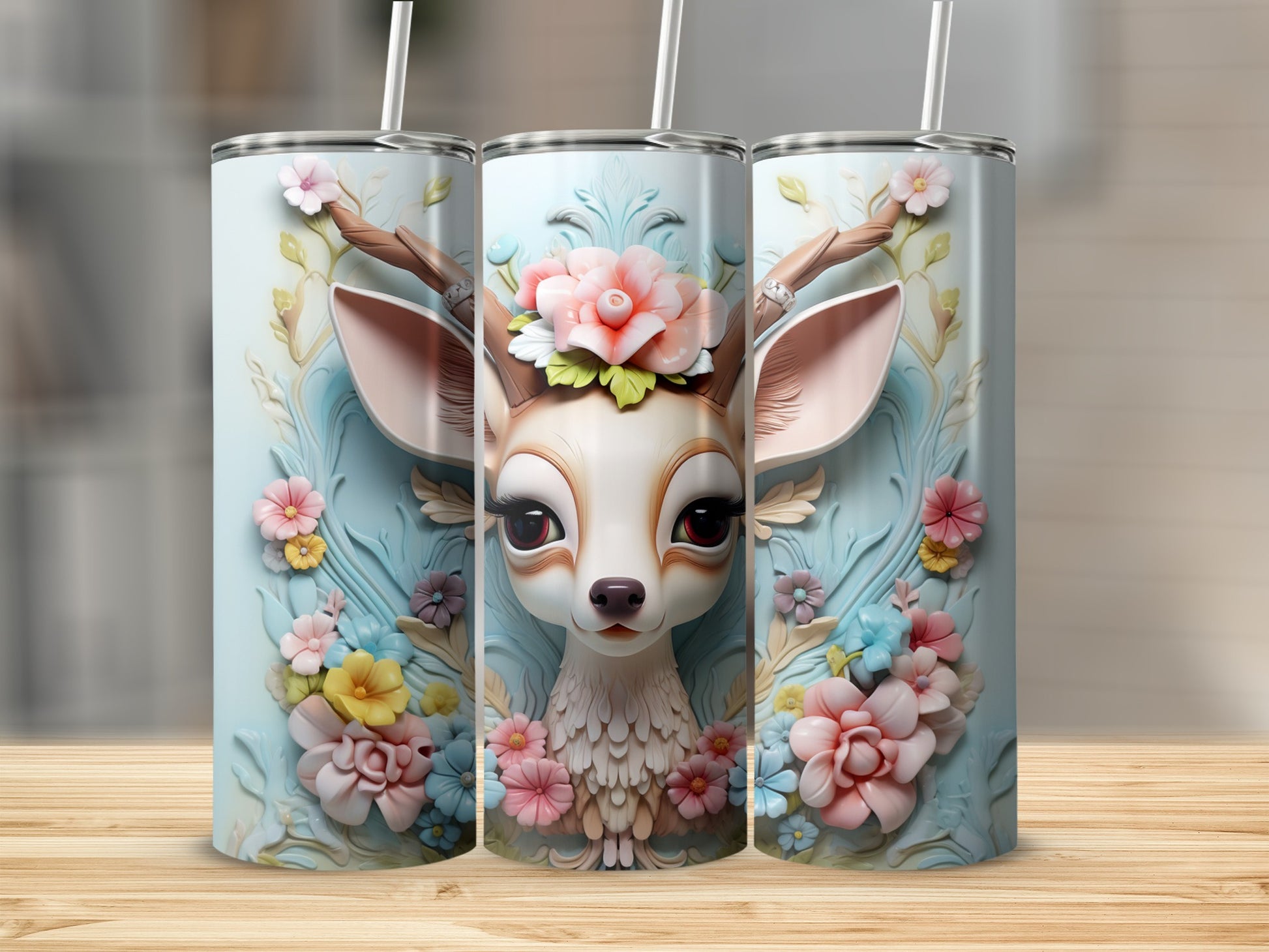 Floral Deer Illustration Cute Tumbler for Everyday Use
