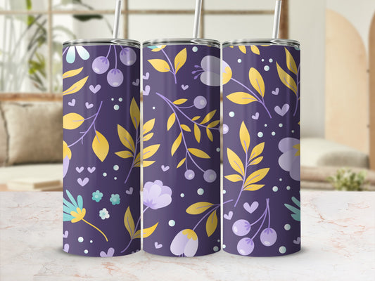 Vibrant Purple Floral and Hearts Design Tall Tumbler
