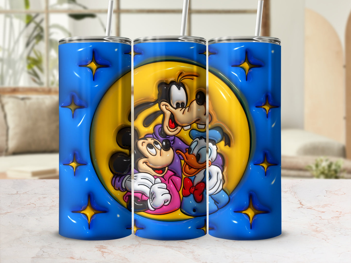 Colorful Cartoon Characters Blue Tumbler Cup