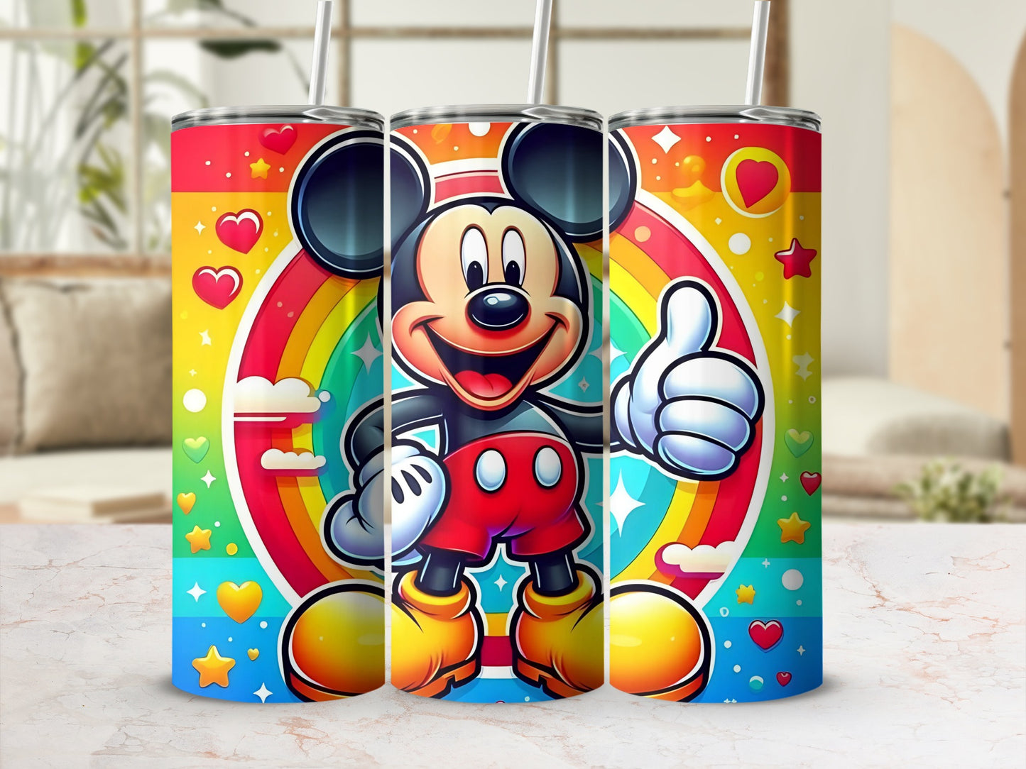 Colorful Mickey Mouse Rainbow and Hearts Tumbler