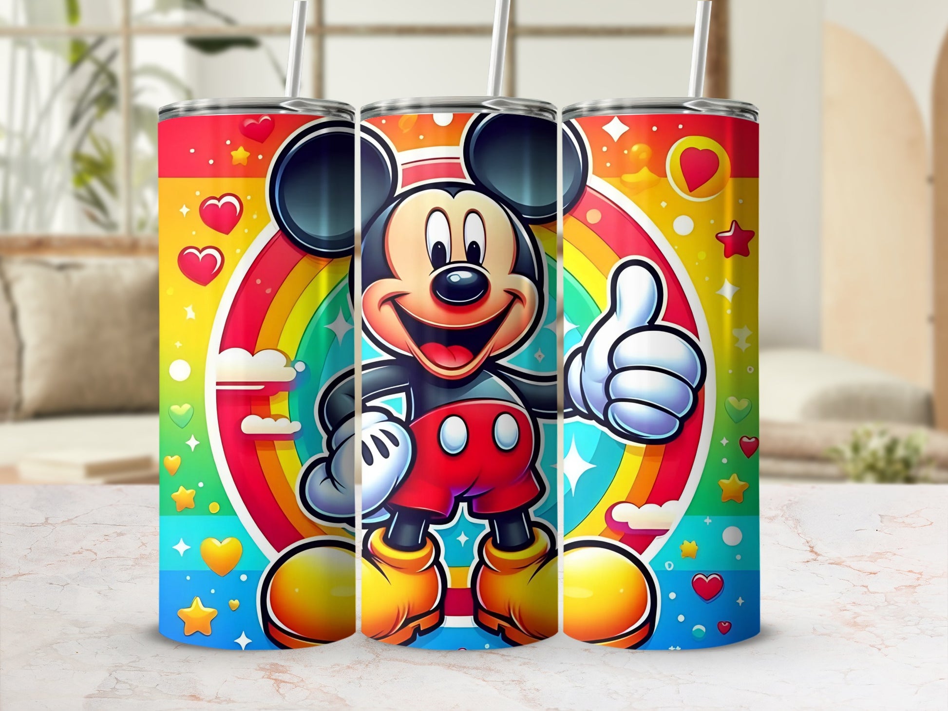 Colorful Mickey Mouse Rainbow and Hearts Tumbler